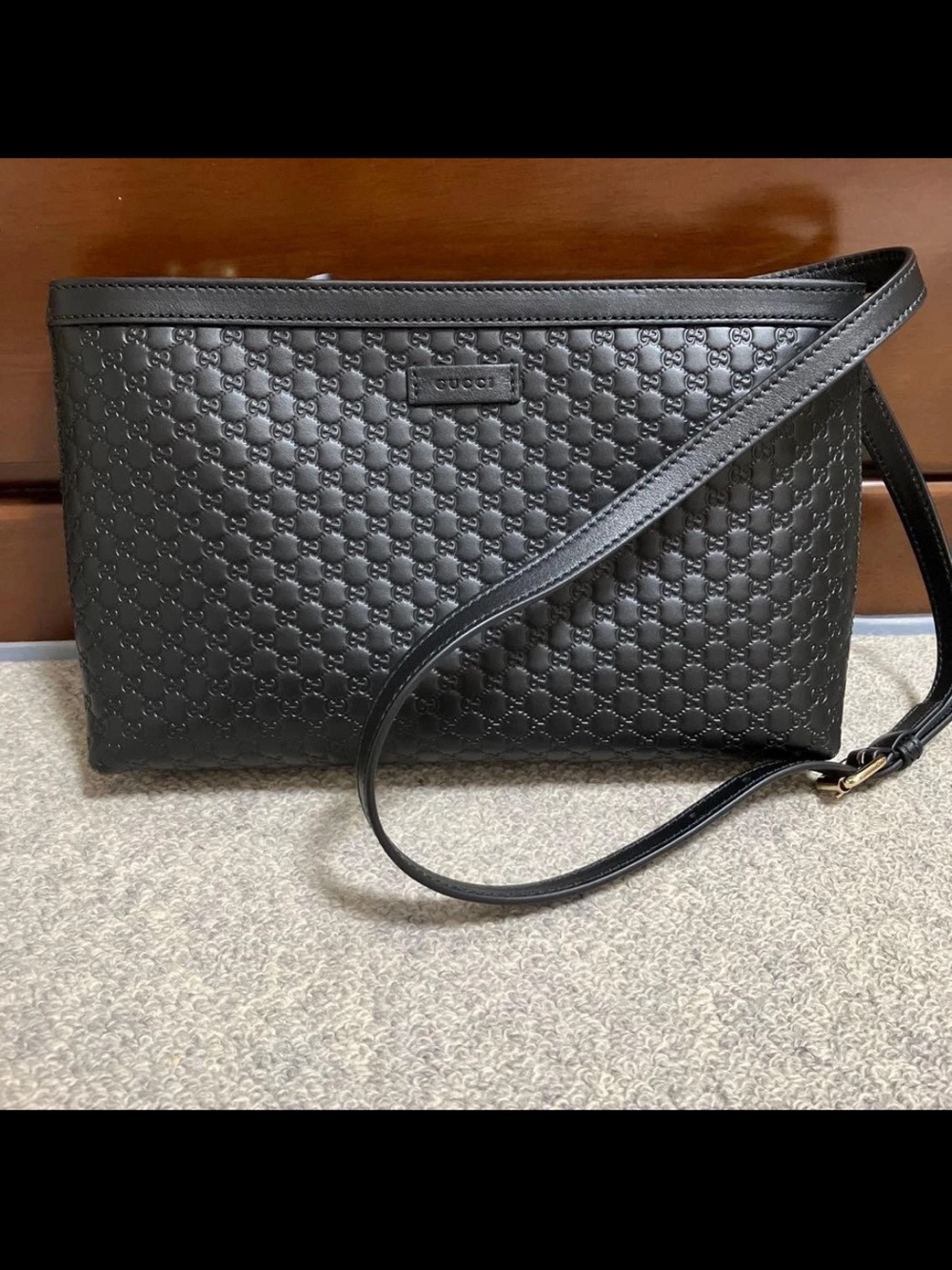 Gucci Black Embossed Leather Crossbody Clutch